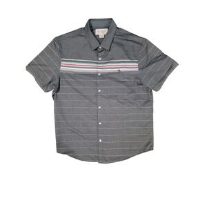 Penguin Mens XL Gray Striped Short Sleeve Button Down Shirt EUC